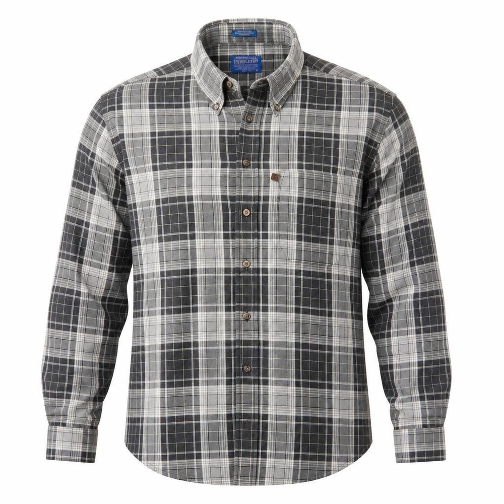 Pendleton Flannel Shirt Mens L Gray Plaid L/S Cotton Mason Burnside Heritage